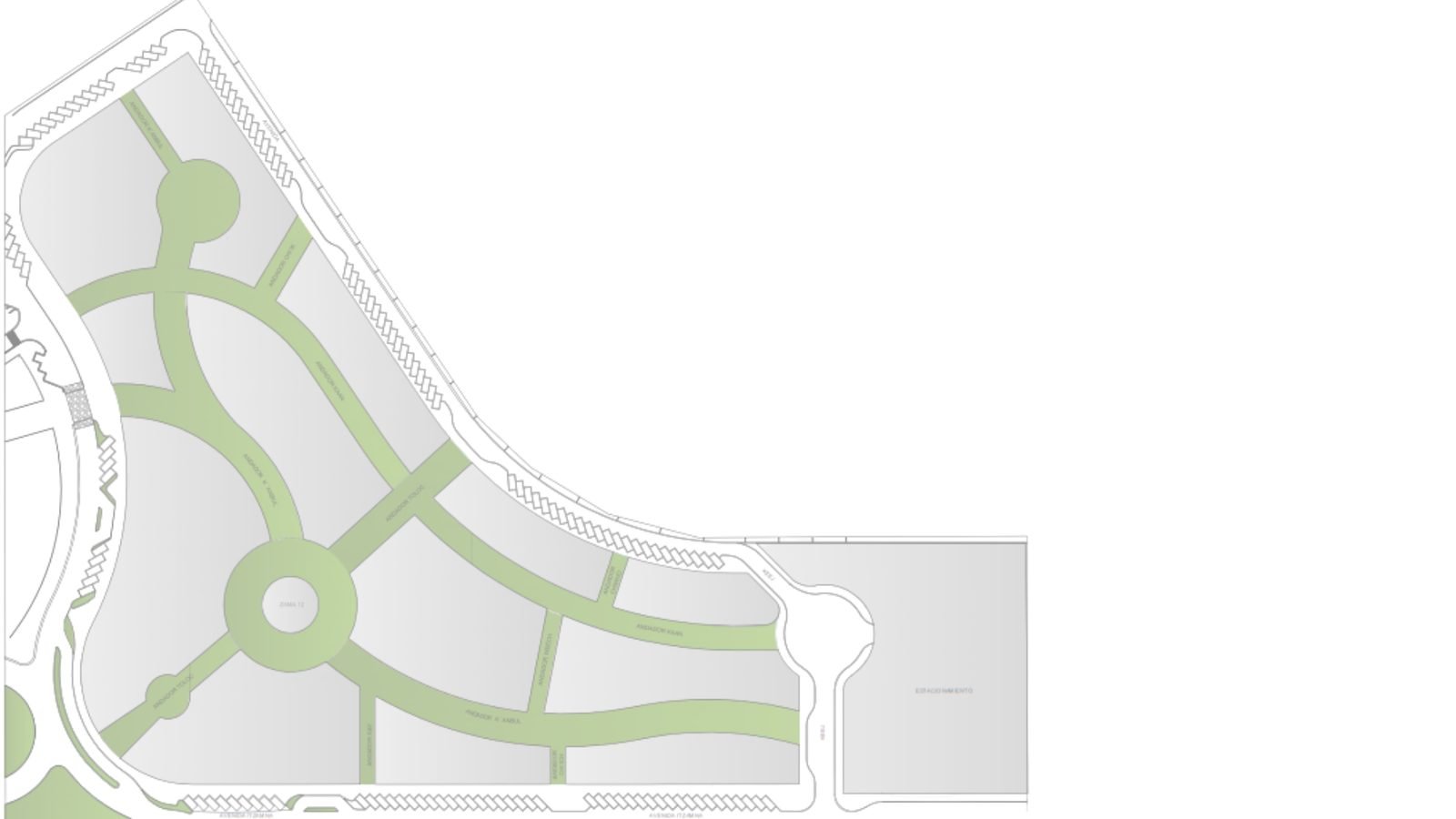 Plano del espacio urbano de Zama 12, Aldea Zamá